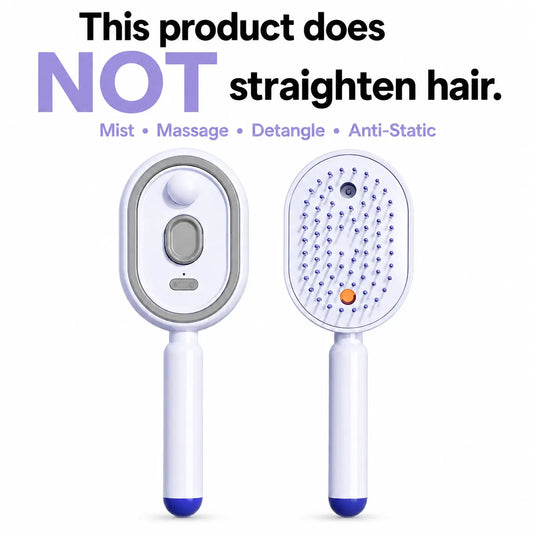 【Not Straightened】Electric Spray Air Cushion Massage Comb, Self-Cleaning Anti-Tangle Hair Brush, Anti-Static Volumizing Scalp Massage Brush for Dry Frizzy Hair Care, No Essential Oil Included